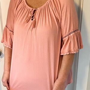 Women's Pink Blouse with Lace Detail